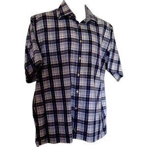 Tailorbyrd Men's Shirt Large L Blue Plaid Cotton Size L Short Sleeve Button Up